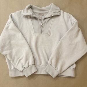 H&M Light Tan Zipper Pullover Cropped Sweatshirt Size Medium